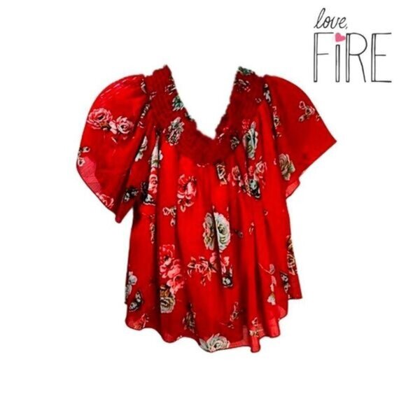 Love, Fire Off The Shoulder Tops Women Short Sleeve Loose Summer Blouse Shirt - Picture 2 of 8